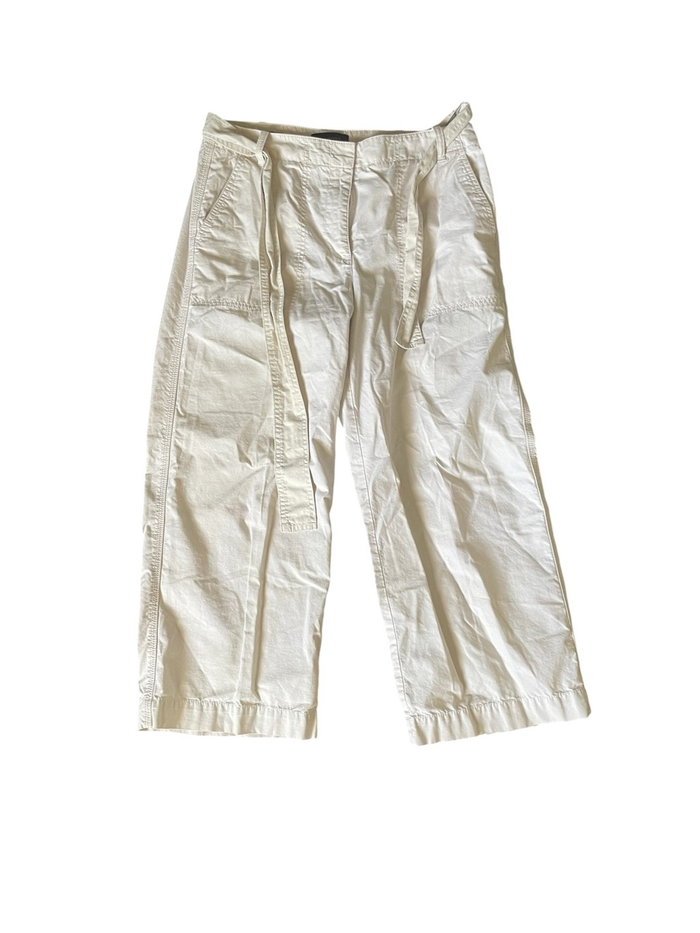 Talbots Wide Leg Tie Belt Cotton Pants - Cream/Tan
